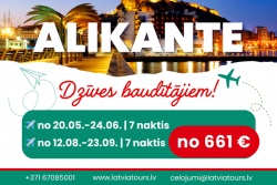 Atpūtas un ceļojumu piedāvājumi 14.03.2025 - 22.03.2025 ALIKANTE dzīves baudītājiem! Latvia Tours